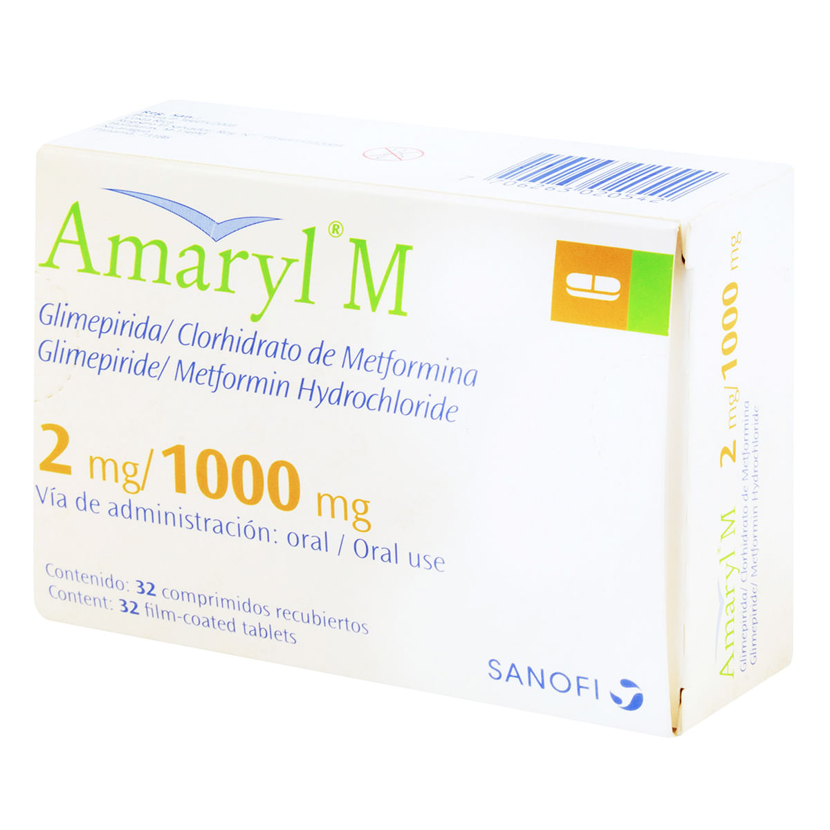 Amaryl M 2 Mg/1000 Mg Sanofi Caja X 32 Comprimidos Recubiertos.