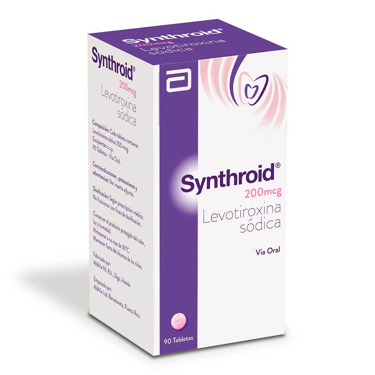 Synthroid 200 Mcg Abbott Frasco X 90 Tabletas.