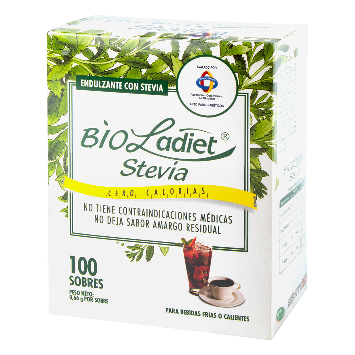Endulzante Bío Ladiet con Stevia Sobre x 0.66 g Caja x 100 Uds.