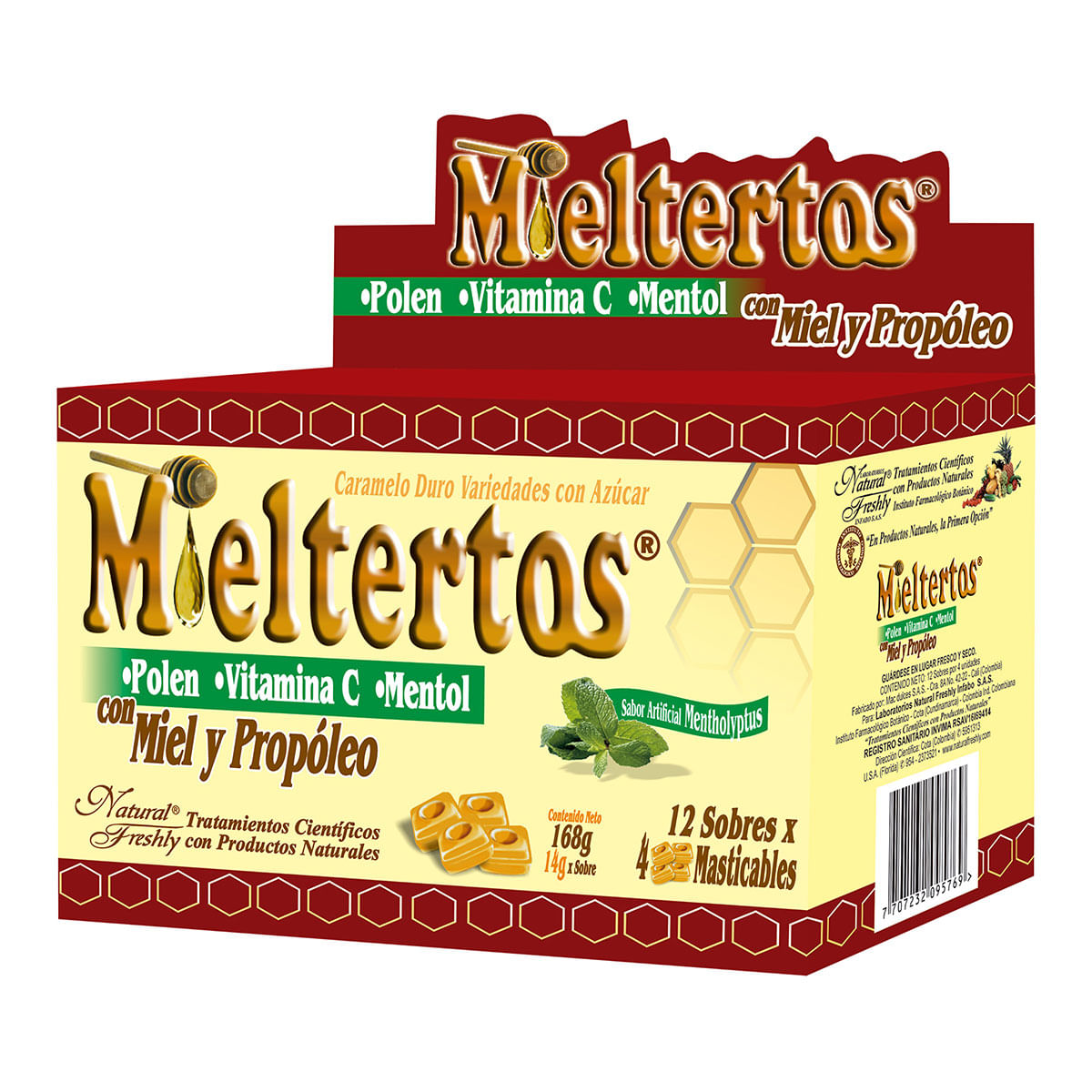 Caramelo Duro Mieltertos Con Miel Y Propóleo Natural Freshly Caja X 168 G X 12 Sobres.