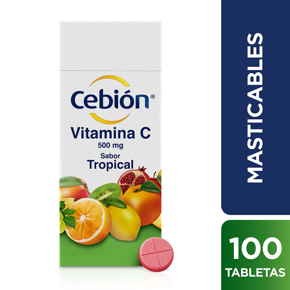 Cebión 500 Mg Merck Tropical Caja X 100 Tabletas Masticables.