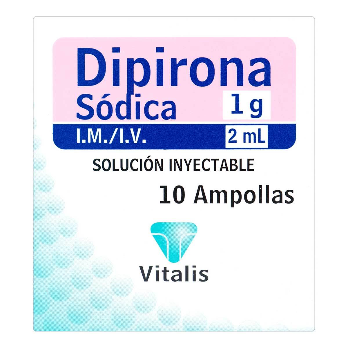 Solución Inyectable Dipirona Sódica Vitalis 1 G / 2 Ml Caja X 10 Ampollas.