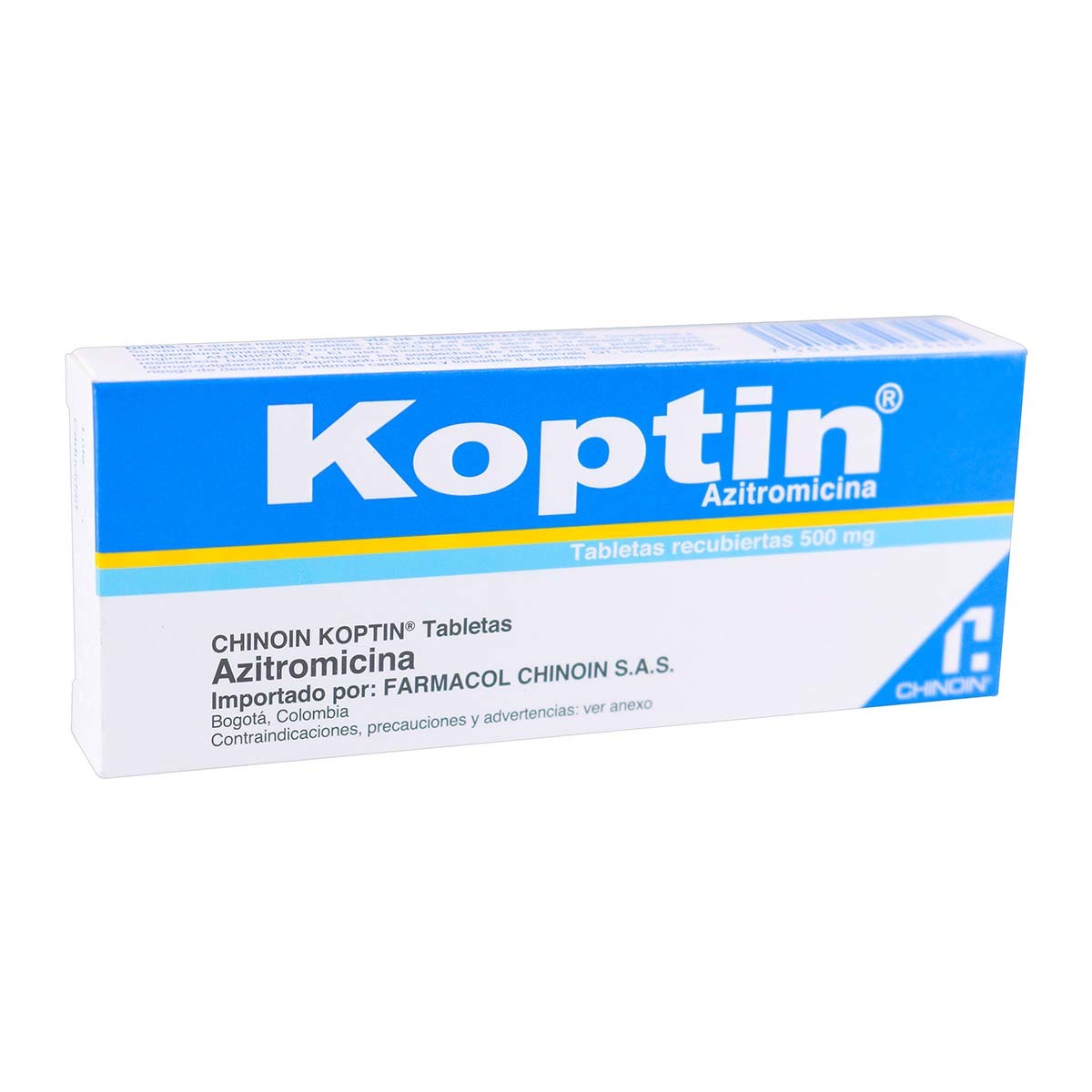 Azitromicina 500 Mg Chinoin Koptin Caja X 3 Tabletas Recubiertas.