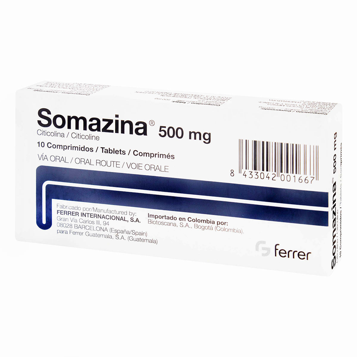 Somazina 500 Mg Ferrer Caja X 10 Comprimidos.