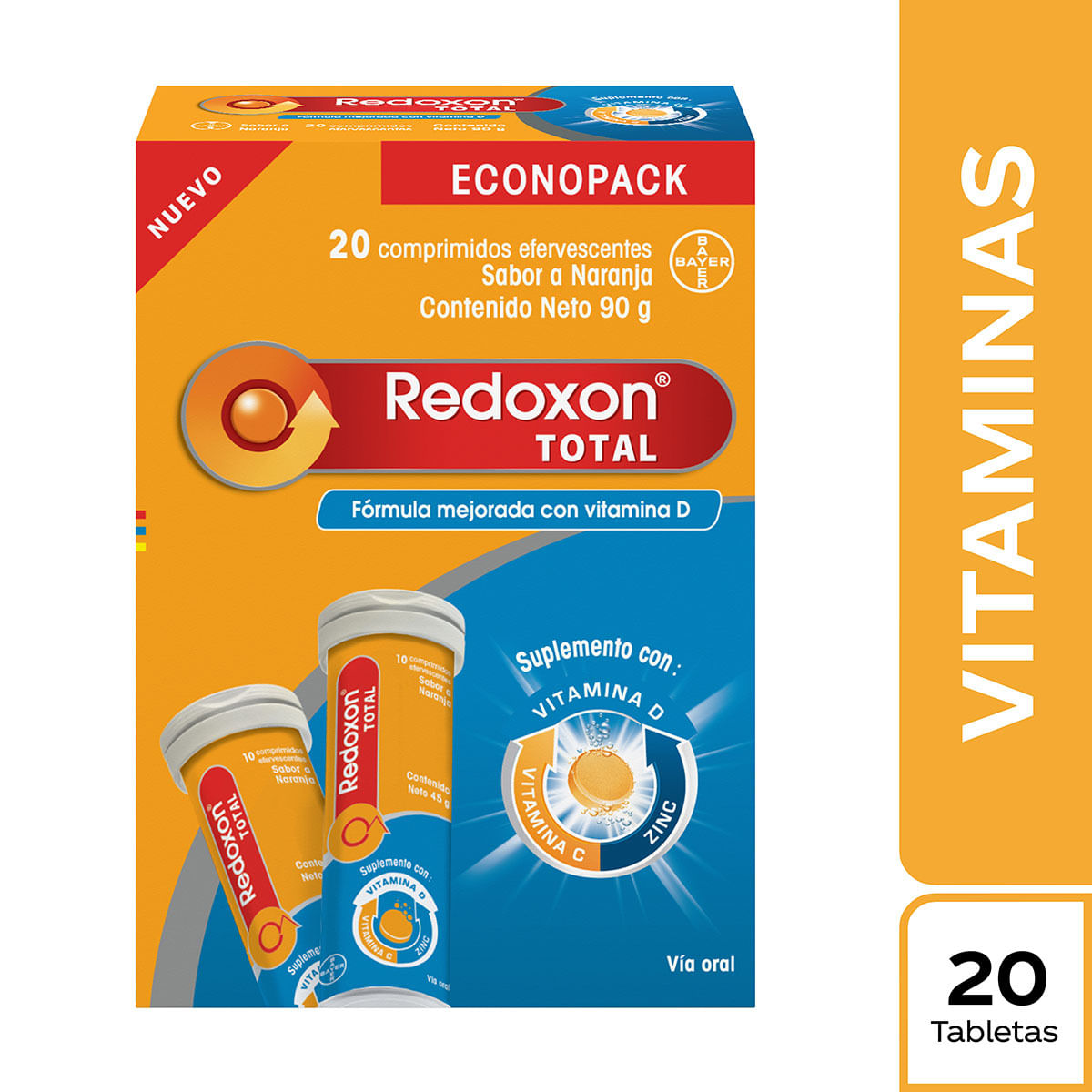 Redoxon Total Bayer Naranja Tubo X 10 Comprimidos Efervescentes X 2 Uds Econo Pack.