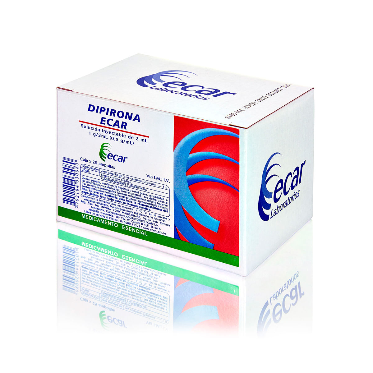 Solución Inyectable Dipirona 1 G/2 Ml Ecar Caja X 25 Ampollas.