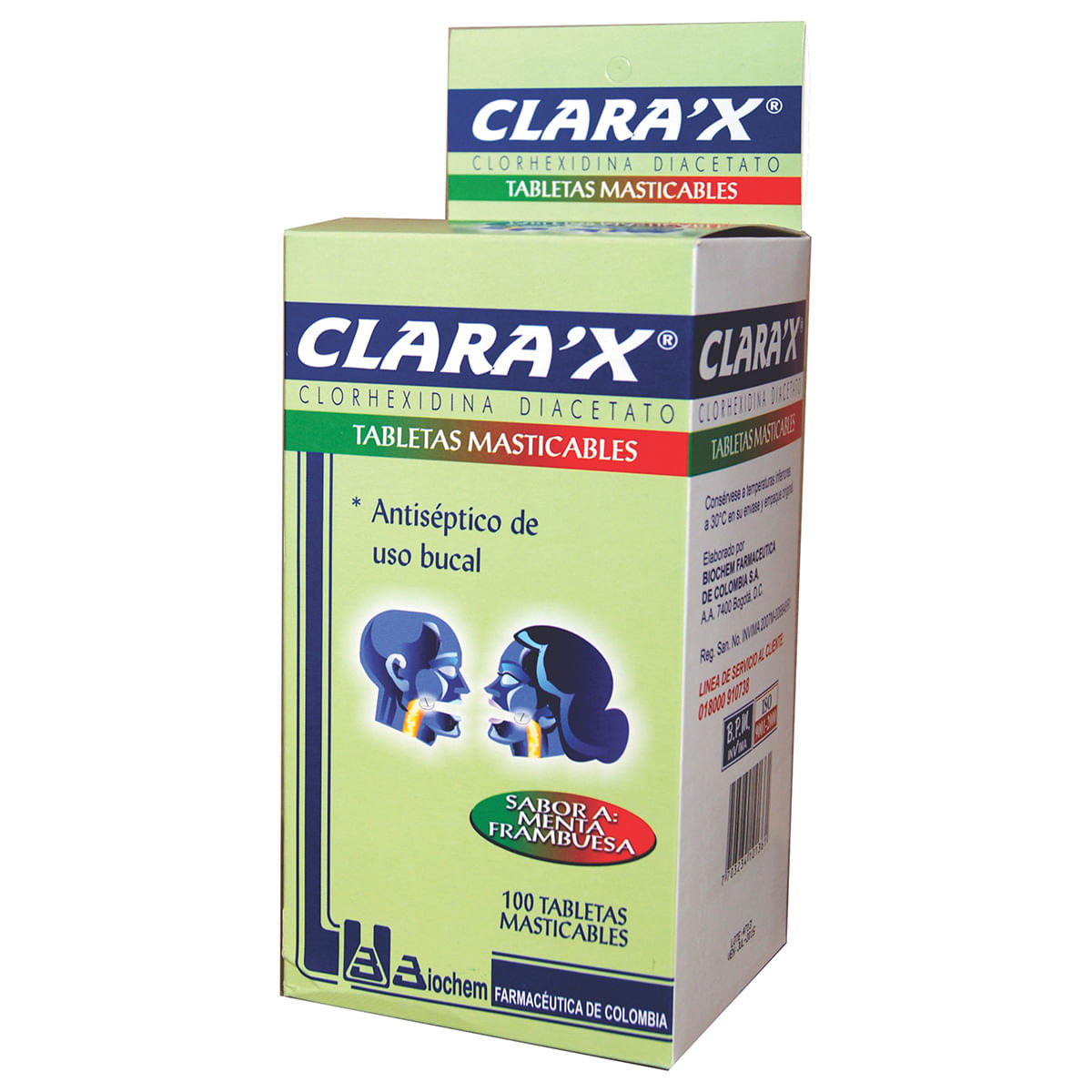 Clarax Biochem Menta Frambuesa Caja x 100 Tabletas Masticables