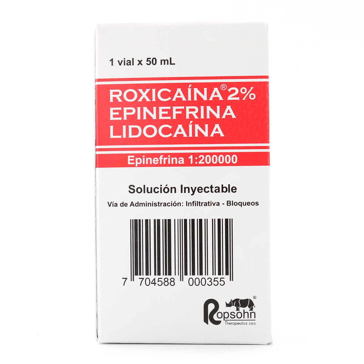 Solución Inyectable Roxicaina 2% Epinefrina 1200 Ui Ropsohn Vial X 50 Ml.
