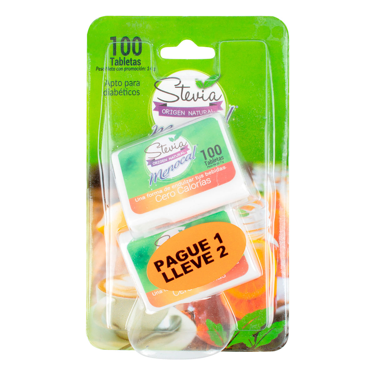 Endulzante Menocal Stevia Dispensador x 100 Tabletas Pague 1 Lleve 2