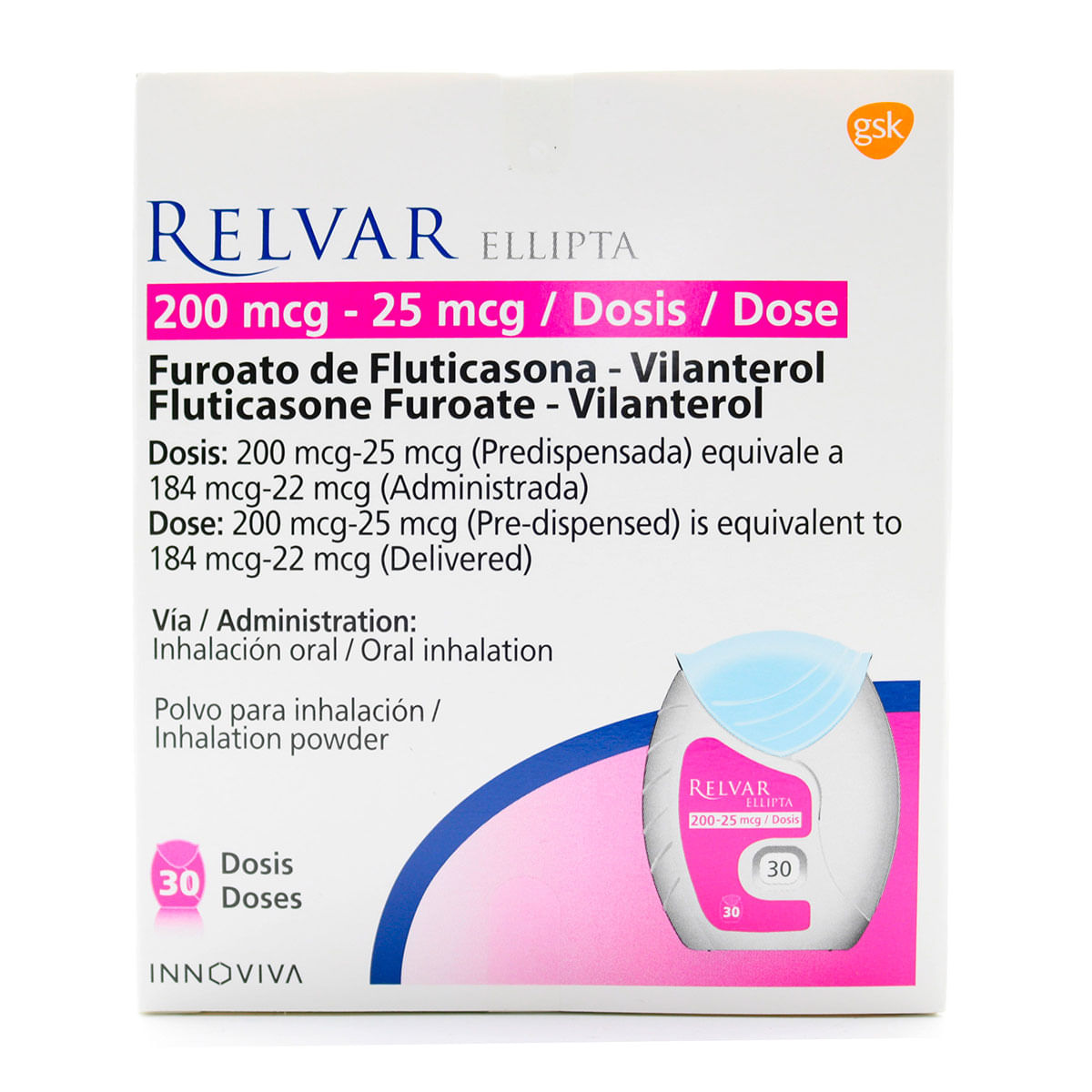 Relvar Ellipta 200/25 Mcg Gsk Polvo Caja X 30 Dosis.