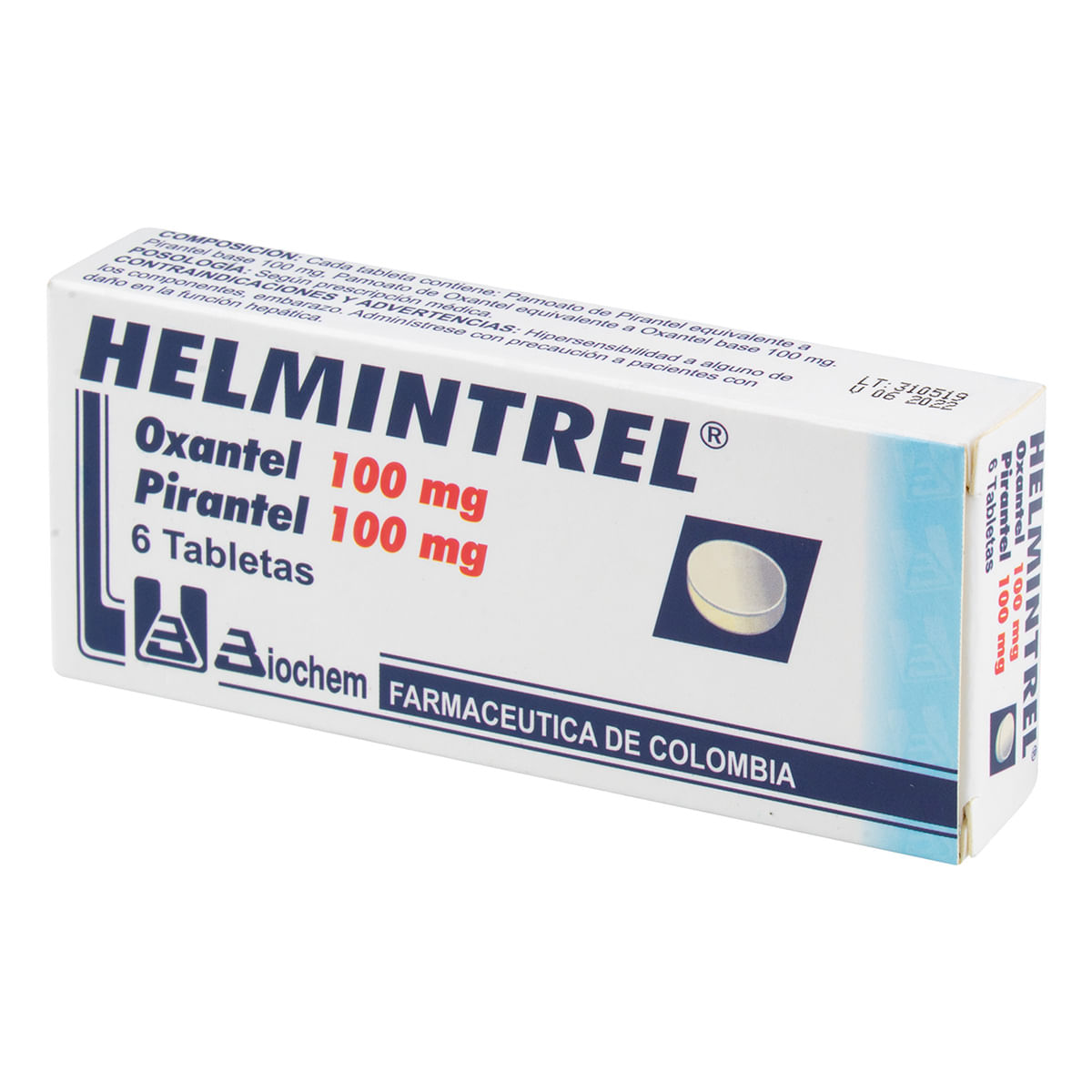 Helmintrel 100 Mg/100 Mg Biochem Caja X 6 Tabletas.