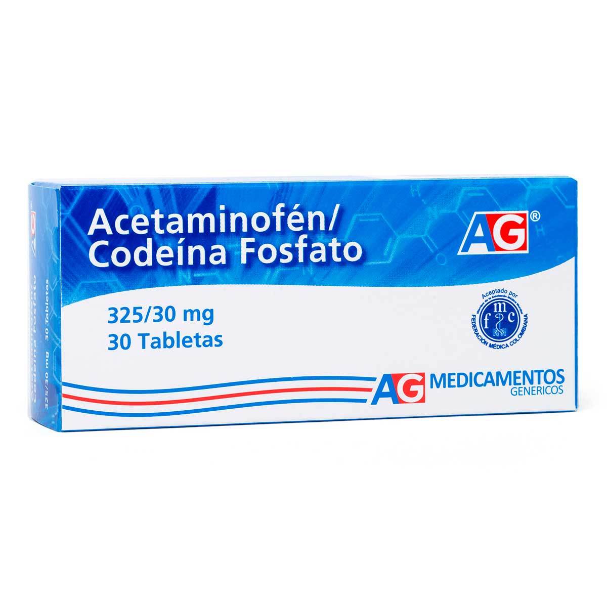 Acetaminofén/Codeína Fosfato 325/30 Mg Ag Caja X 30 Tabletas.
