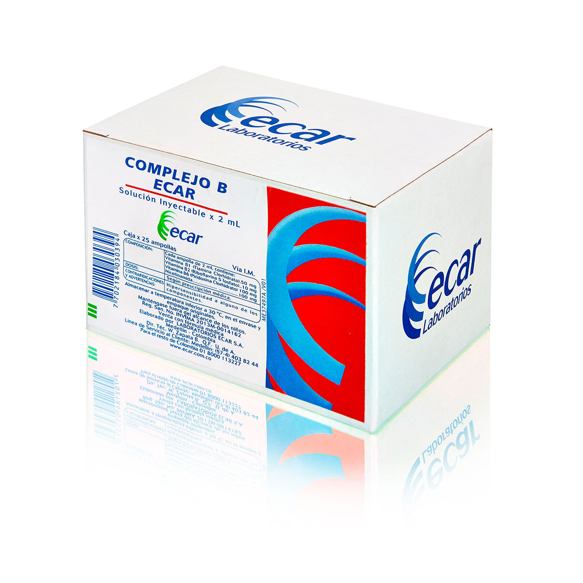Solución Inyectable Complejo B 2 Ml Ecar Caja X 25 Ampollas.