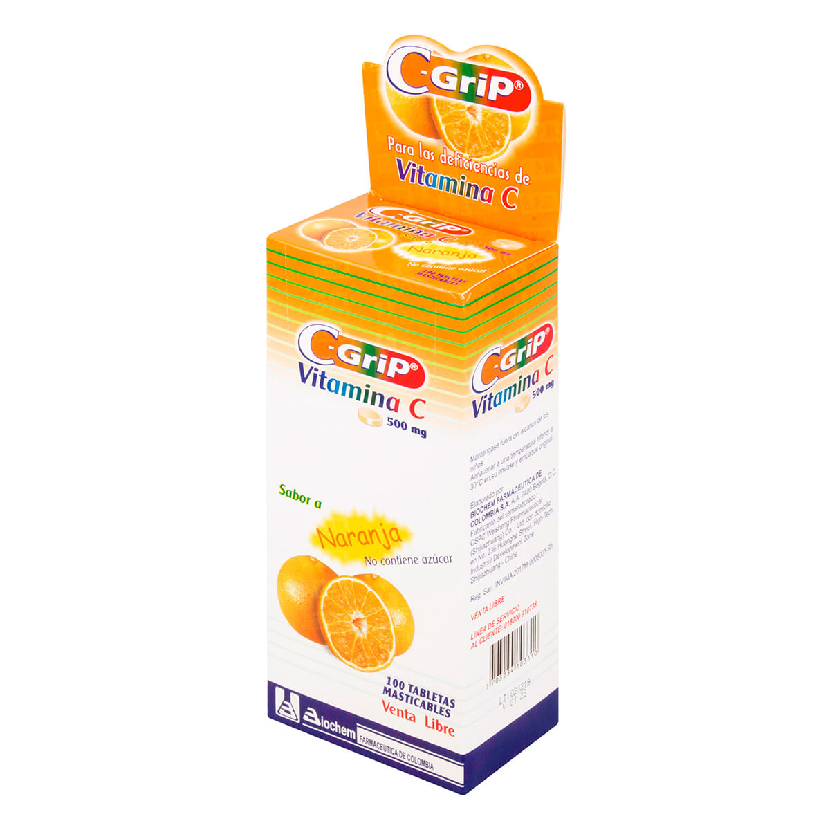 Vitamina C C-Grip Masticable Sabor Naranja Caja X 100 Tabletas