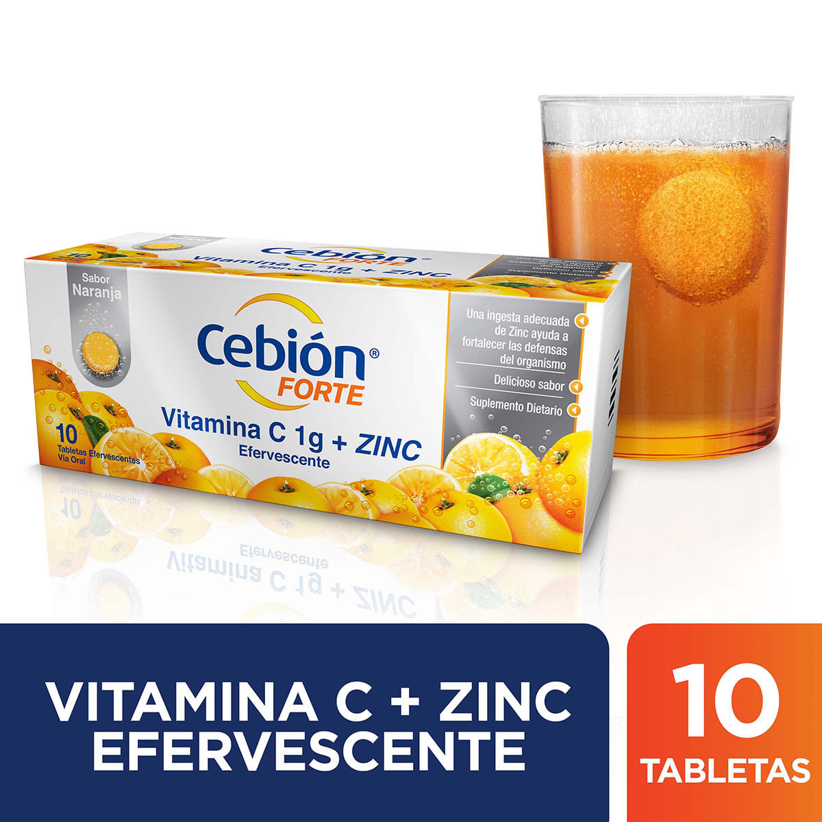 Cebión Forte 1 G Merck Naranja Caja X 10 Tabletas Efervescentes.
