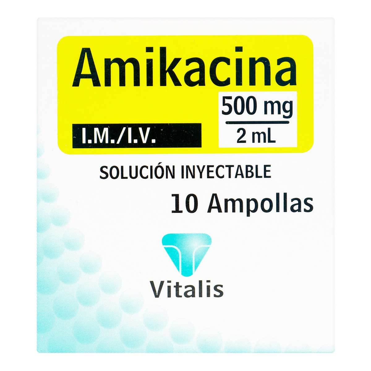Solución Inyectable Amikacina 500 Mg/2 Ml Vitalis Caja X 10 Ampollas.