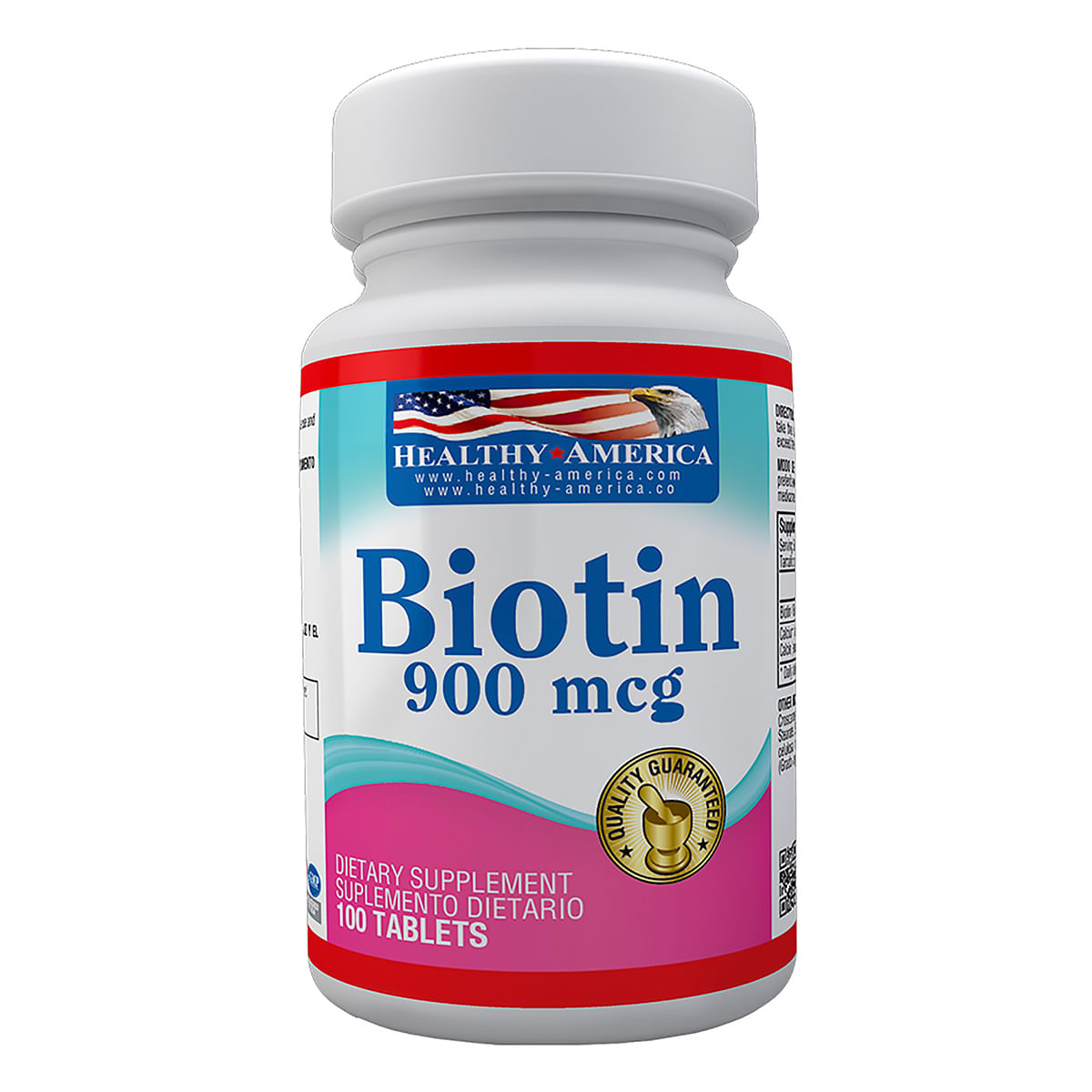 Suplemento Dietario Biotin 900 Mcg Healthy America Frasco X 100 Tabletas.