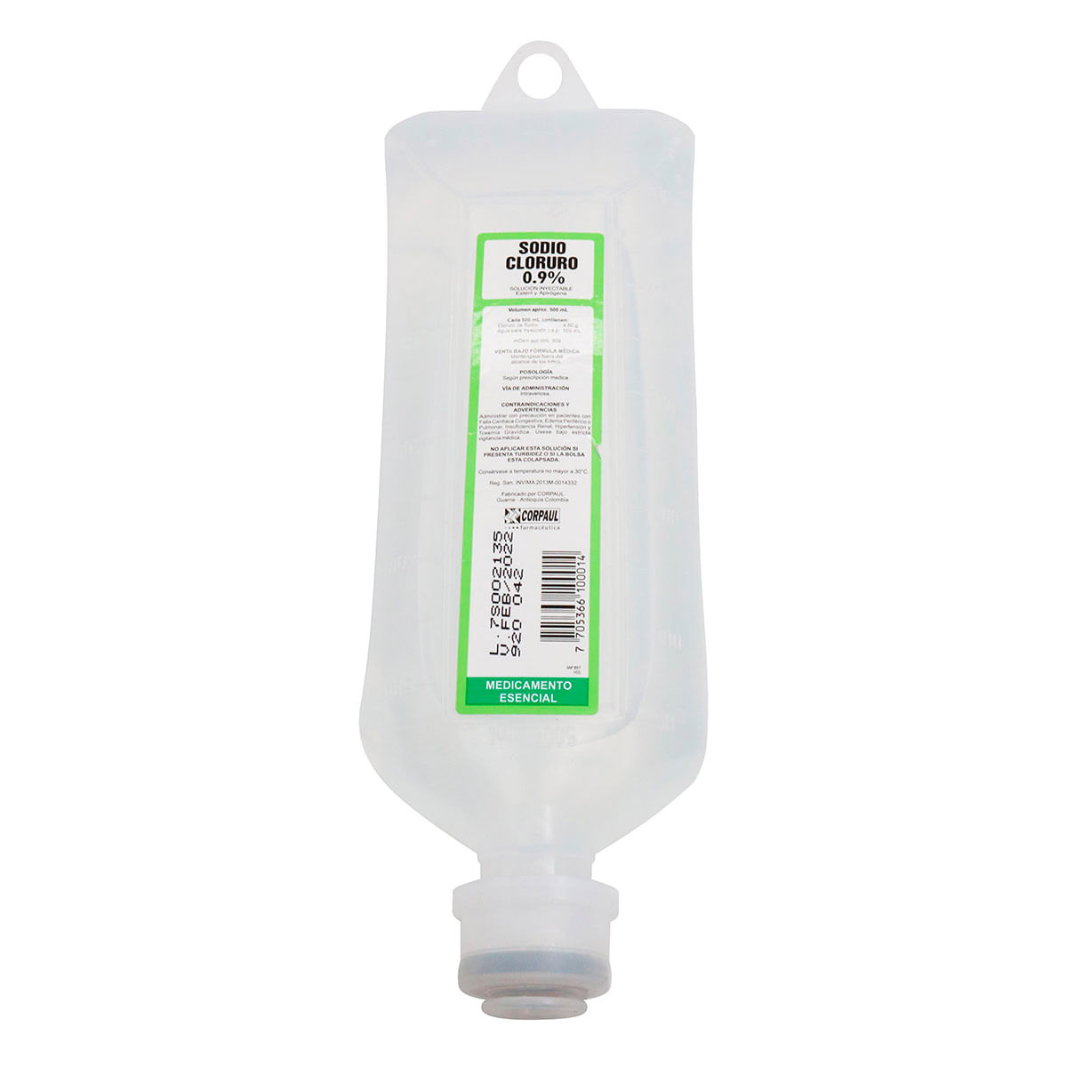 Cloruro De Sodio 0.9% Corpaul Bolsa X 500 Ml.