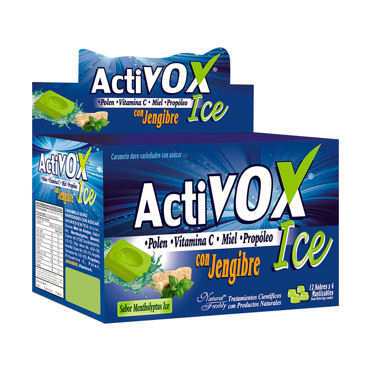 Caramelo Duro Activox Ice Jengibre Natural Freshly Caja X 12 Sobres X 4 Masticables.