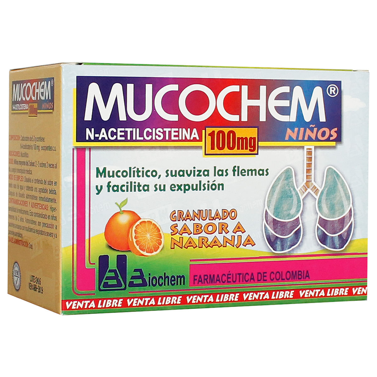Mucochem 100 Mg Niños Biochem Granulado Naranja Caja X 30 Sobres