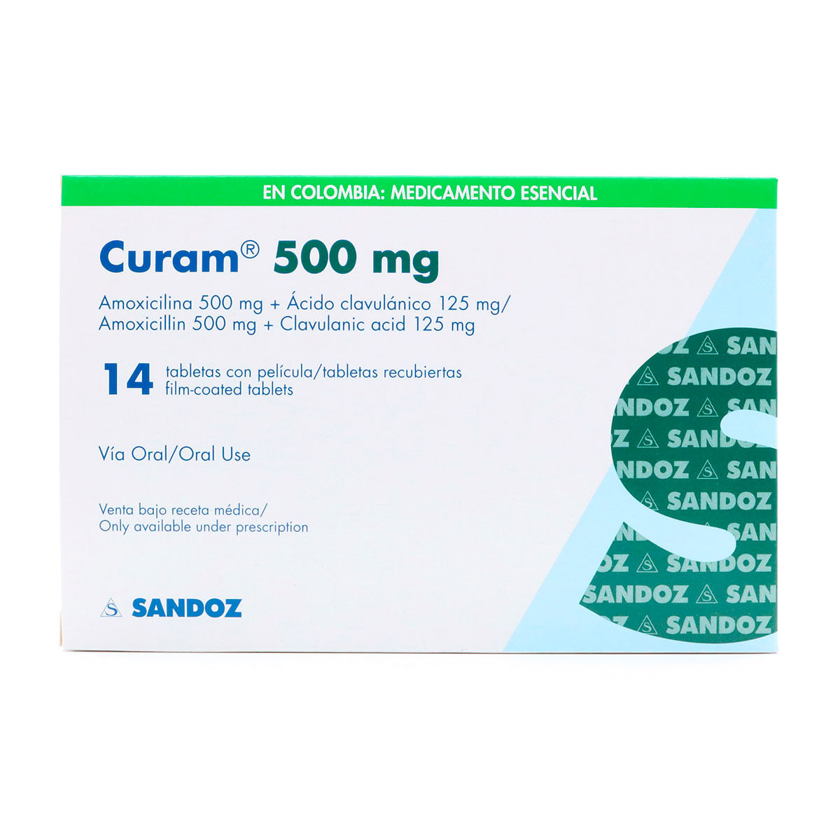 Curam 500 Mg/125 Mg Sandoz Caja X 14 Tabletas Recubiertas.