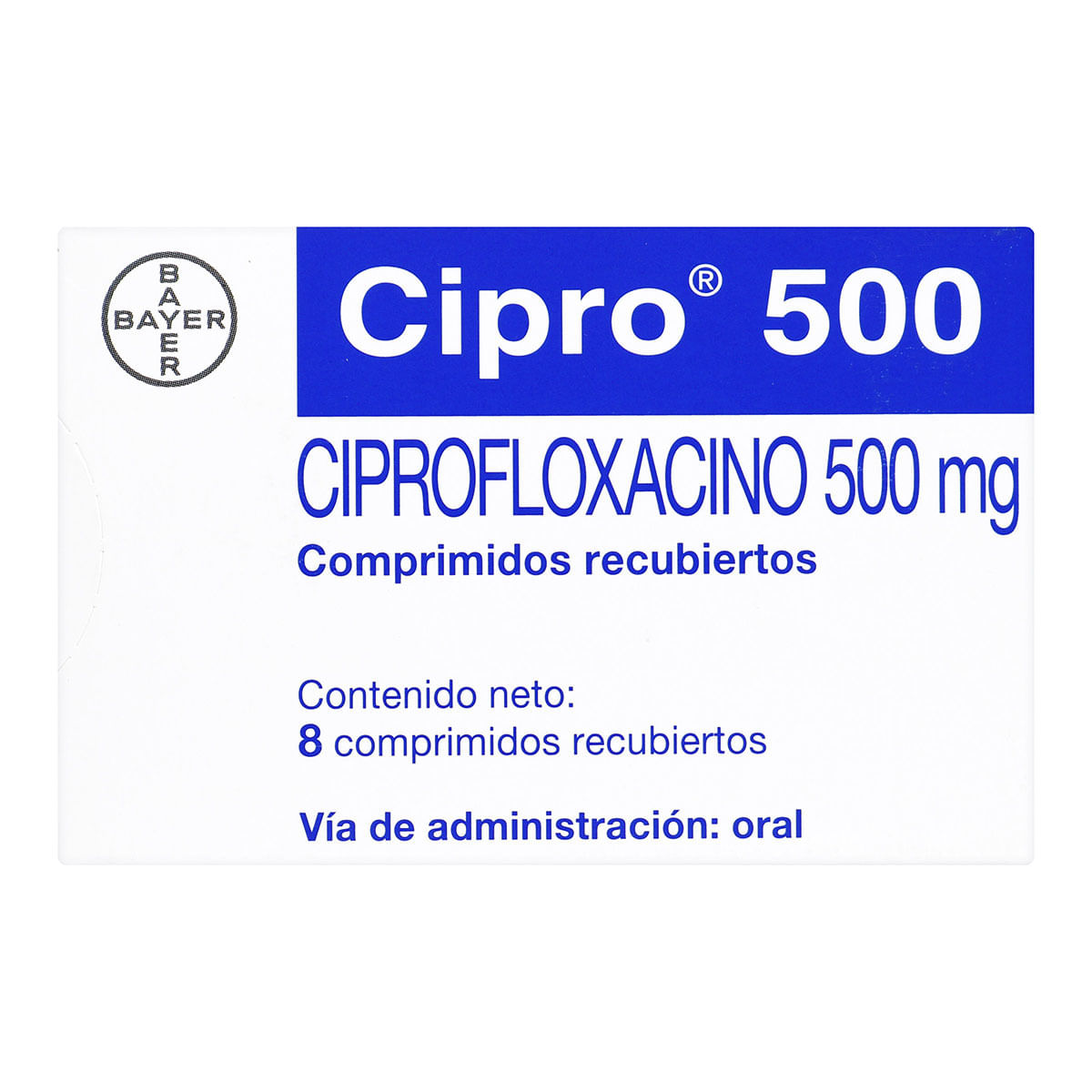 Cipro 500 Mg Bayer Caja X 8 Comprimidos Recubiertos.