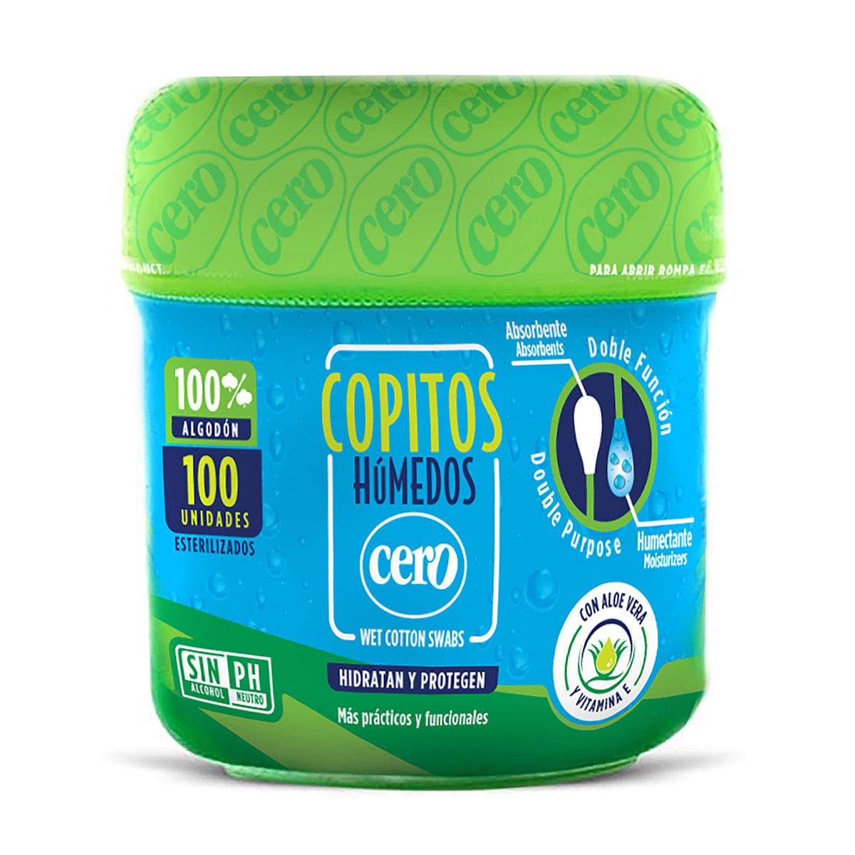 Copitos Húmedos Cero Áloe Vera y Vitamina E Frasco x 100 Uds.