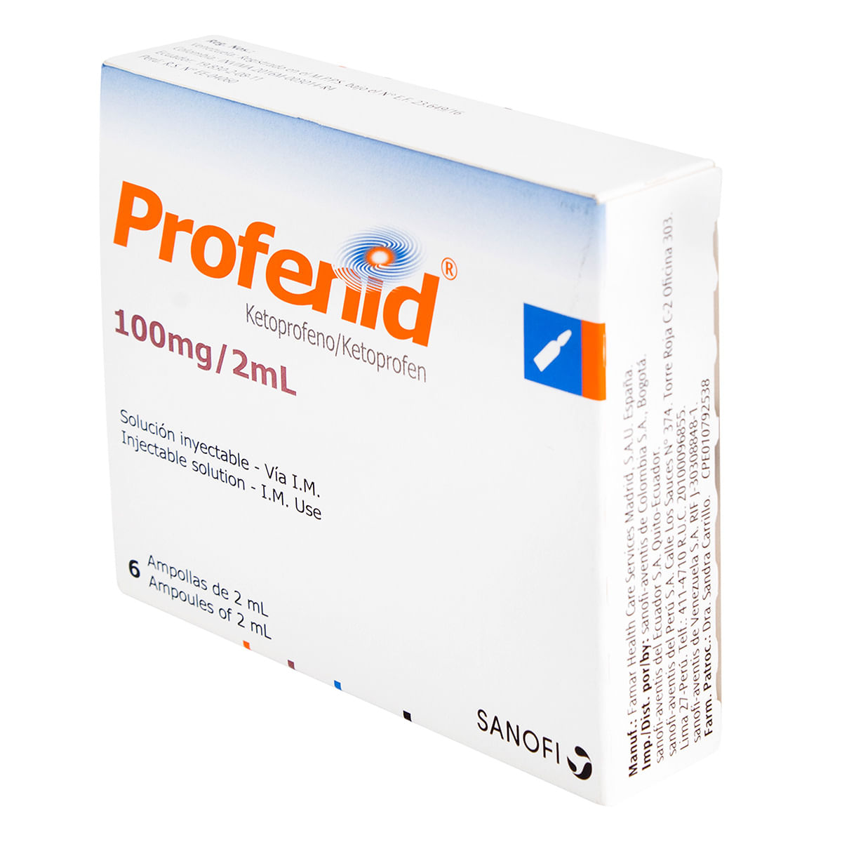 Solución Inyectable Profenid 100 Mg/2 Ml Sanofi Caja X 6 Ampollas.