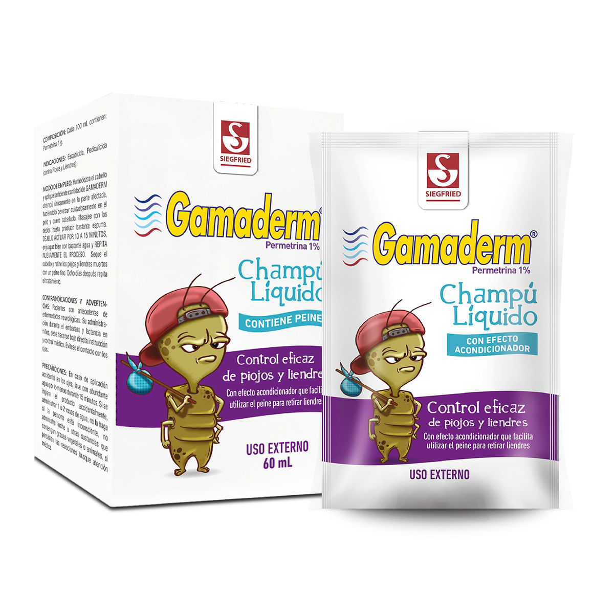 Champú Gamaderm 1% Siegfried Permetrina Frasco X 60 Ml.