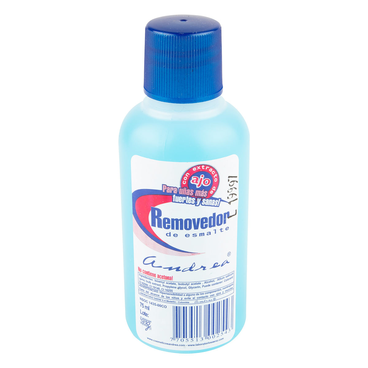Removedor de Esmalte Andrea Cosmetics Frasco x 75 mL.