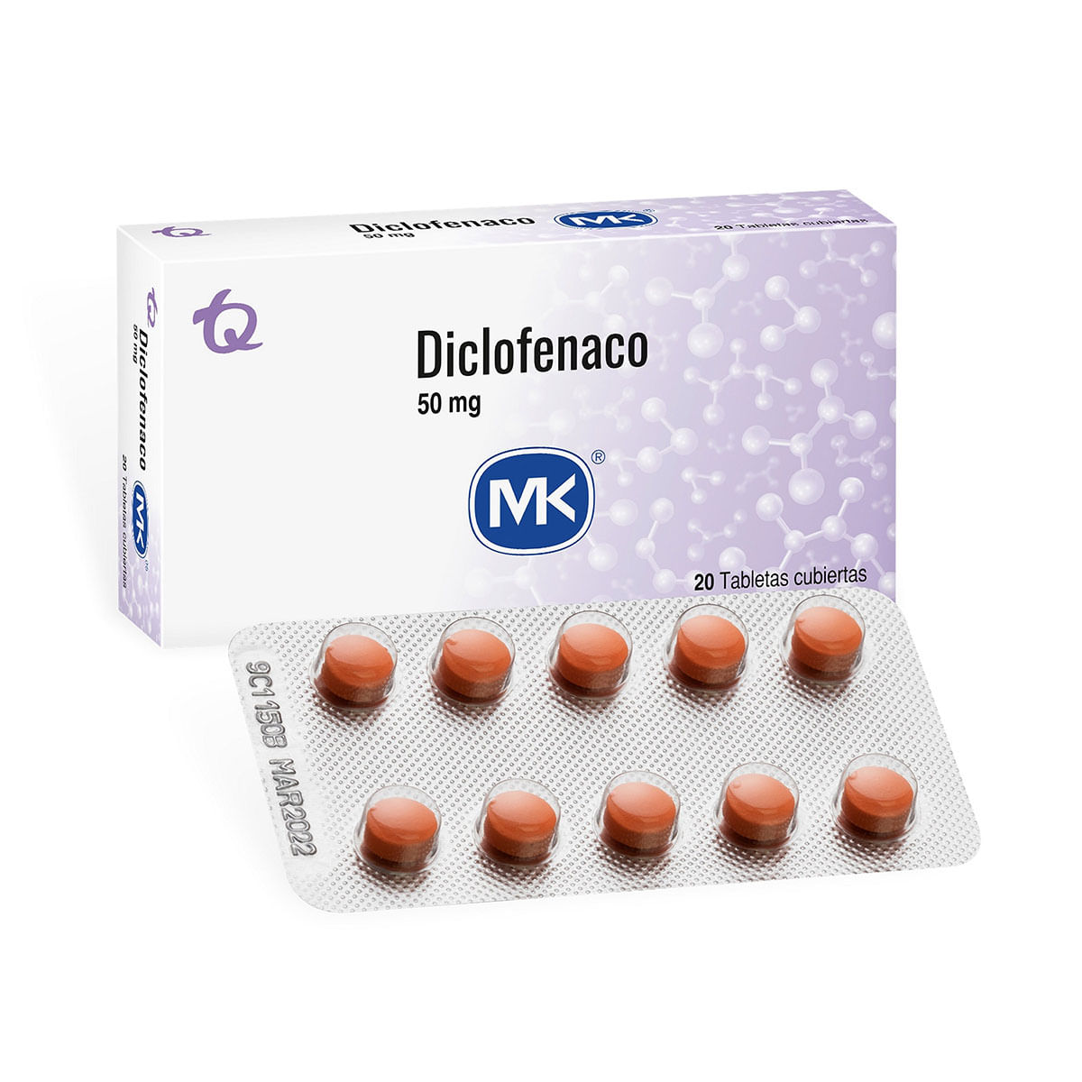 Diclofenaco 50 Mg Mk Caja X 20 Tabletas Cubiertas.