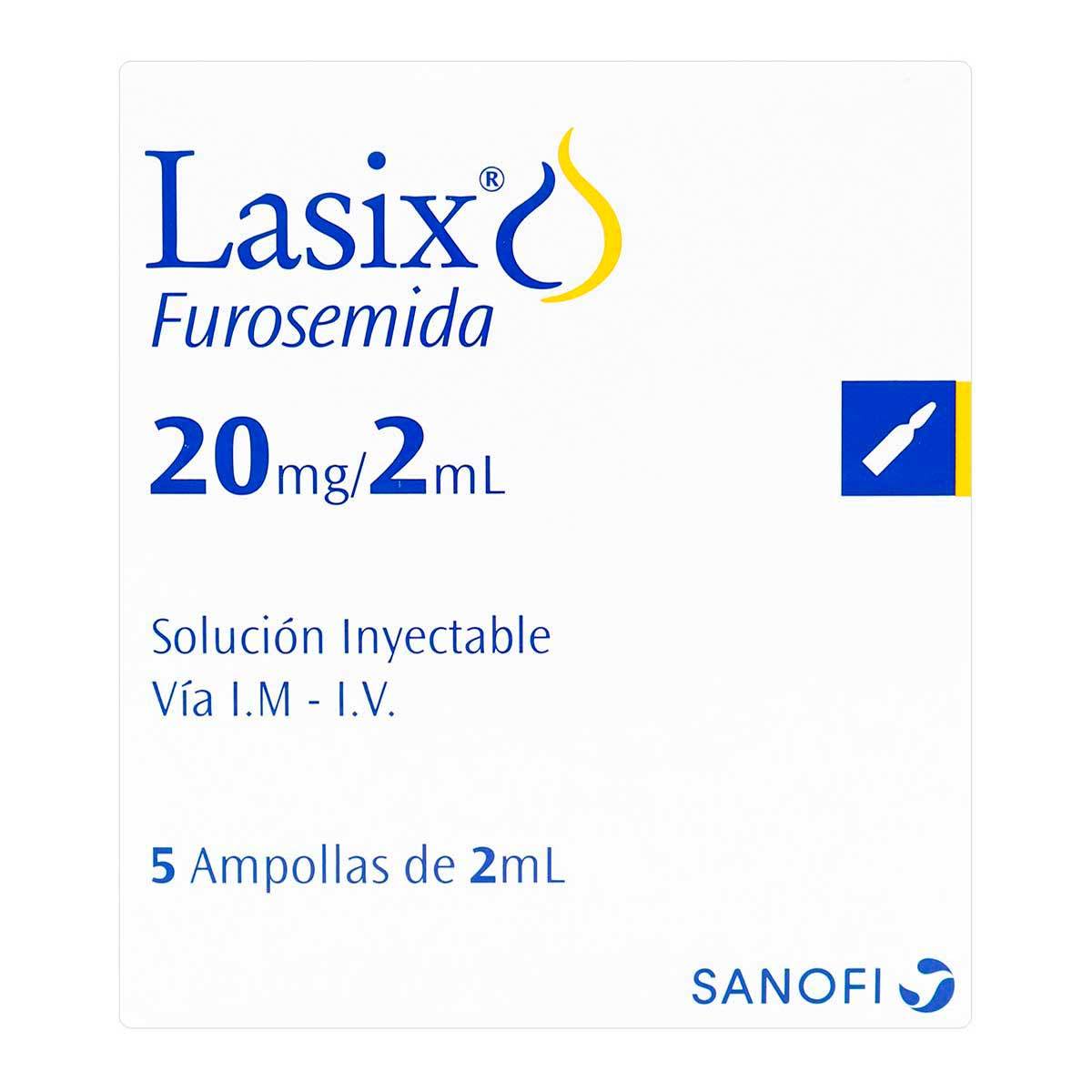 Solución Inyectable Lasix 20 Mg/2 Ml Sanofi Caja X 5 Ampollas.