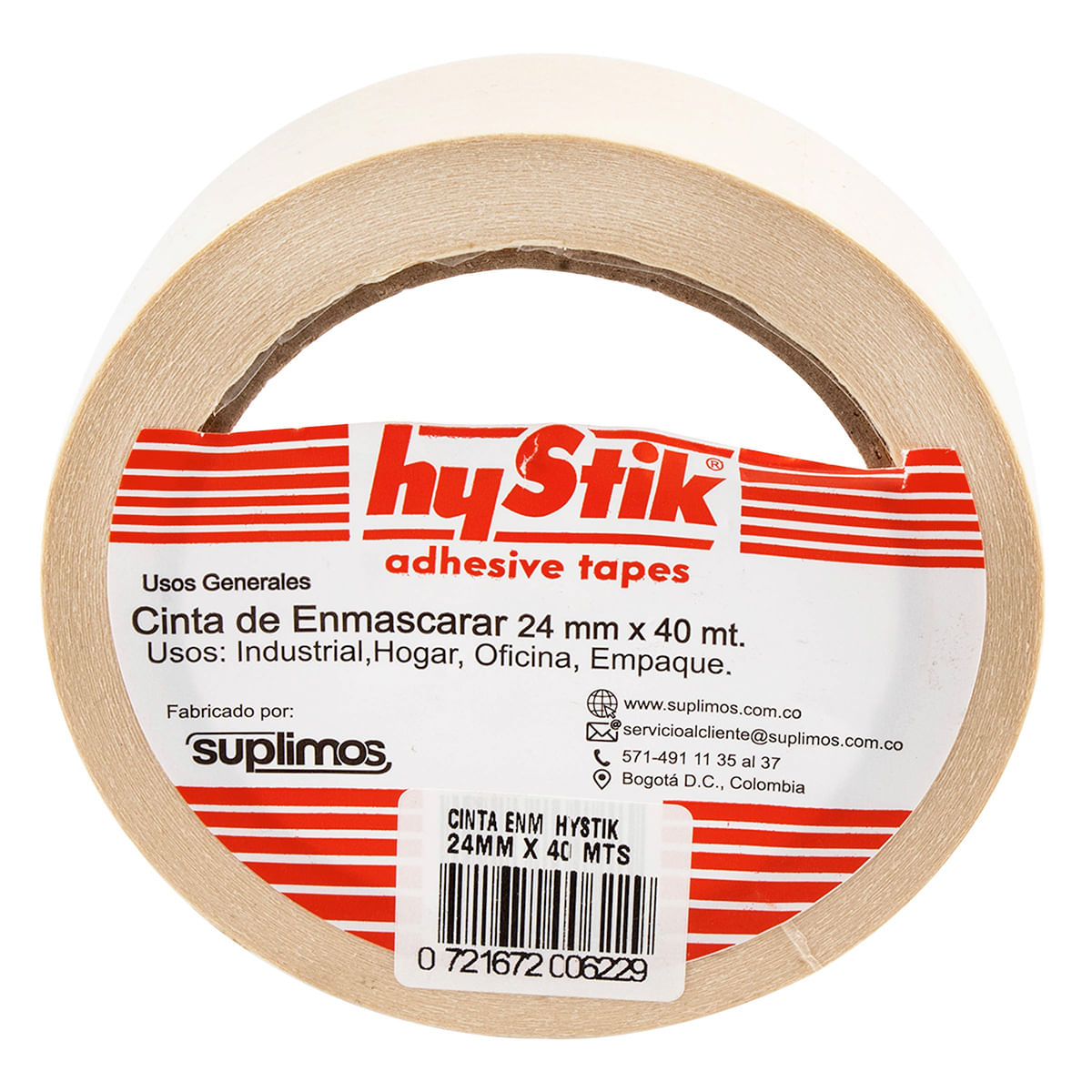 Cinta de Enmascarar Hy Stik 24 mm x 40 m Paquete x 1 Rollo.
