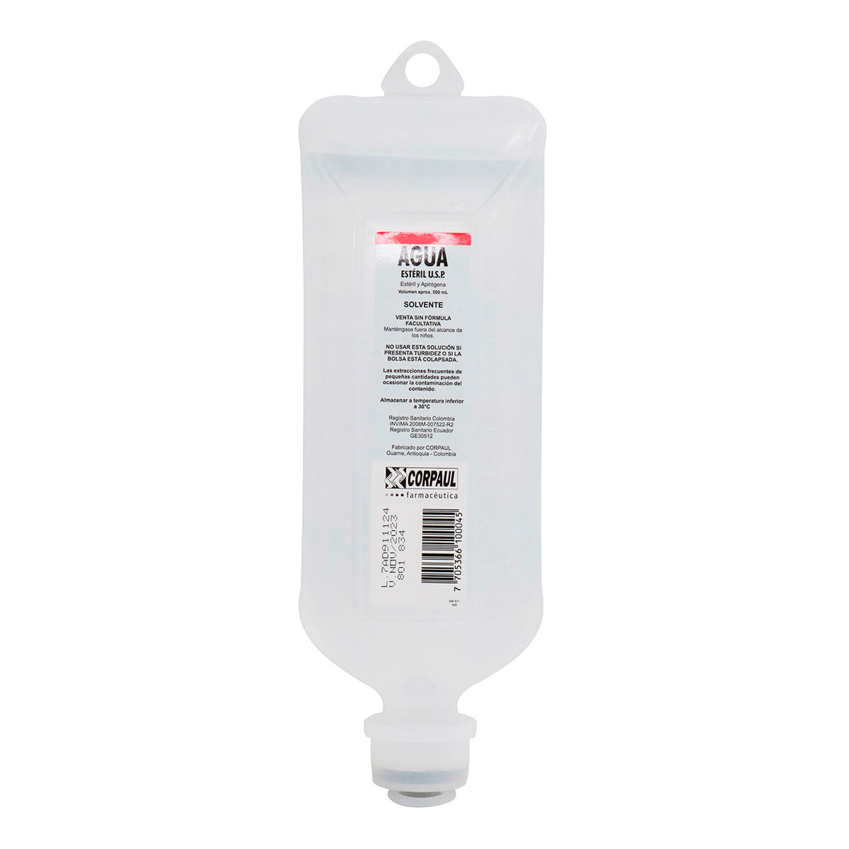 Agua Estéril Corpaul Bolsa X 500 Ml.
