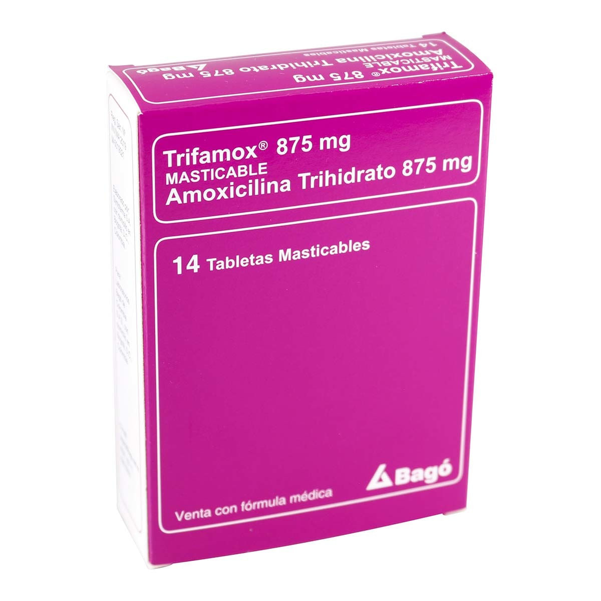 Trifamox Dúo 875 Mg Bagó Caja X 14 Comprimidos Masticables.