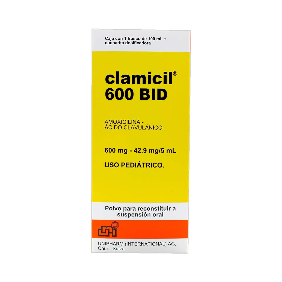 Suspensión Oral Clamicil 600 Bid Pediátrico Unipharm Polvo Frasco X 100 Ml.