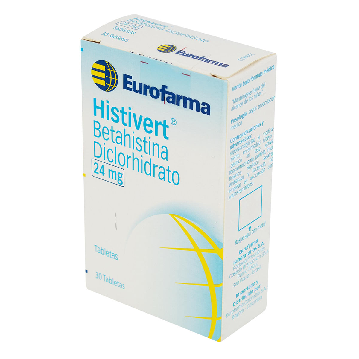 Histivert 24 Mg Eurofarma Caja X 30 Tabletas.