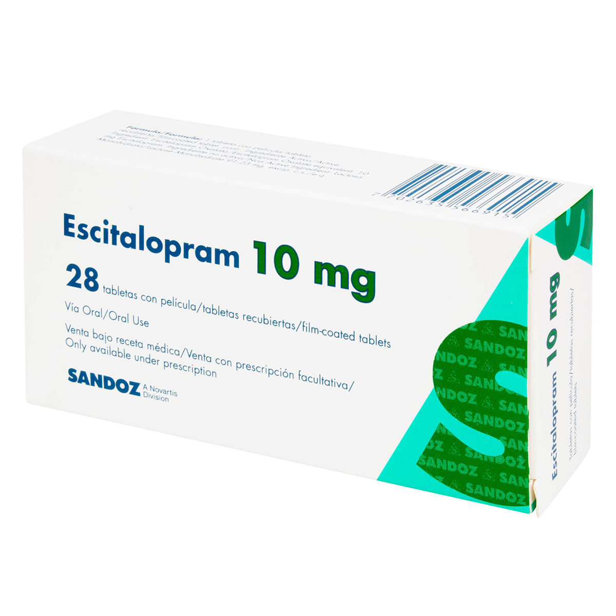 Escitalopram 10 Mg Sandoz Caja X 28 Tabletas Recubiertas.