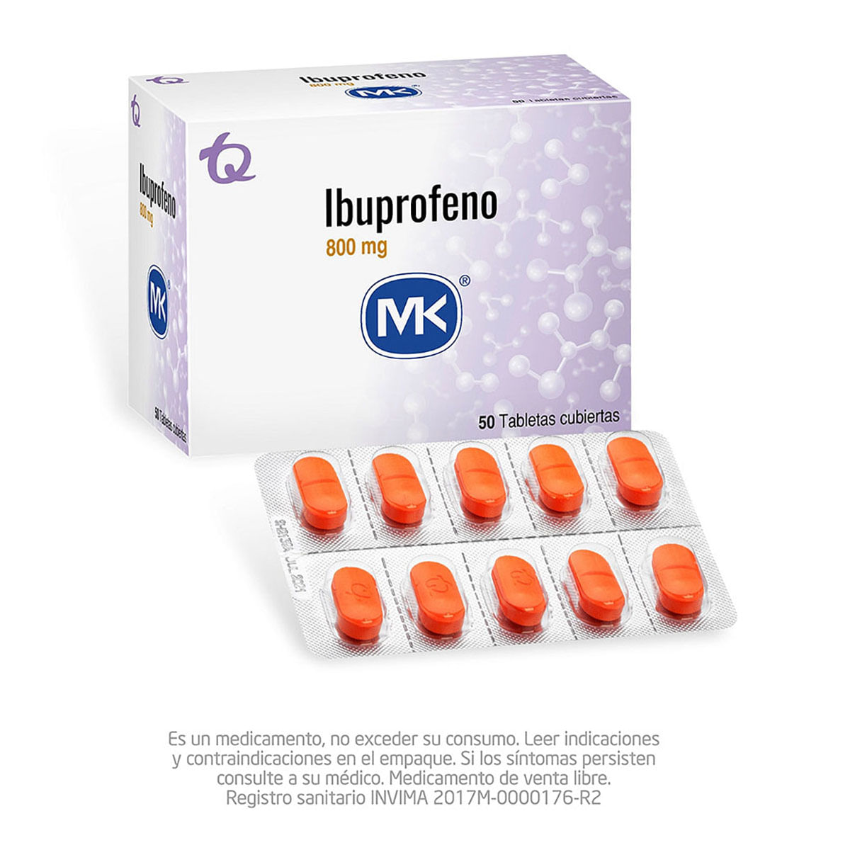 Ibuprofeno 800 Mg Mk Caja X 50 Tabletas Recubiertas.