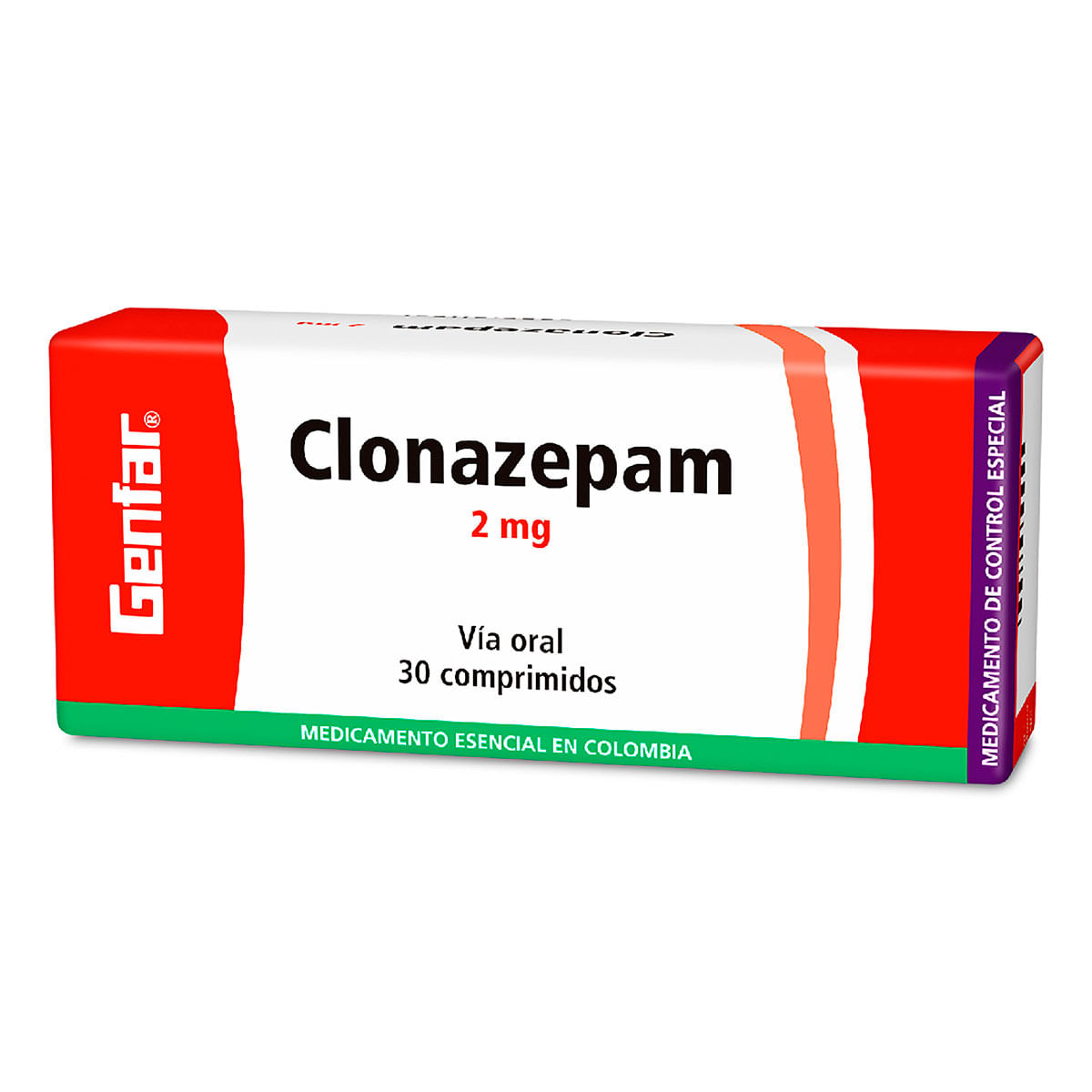 Clonazepam 2 mg Genfar Caja x 30 Tabletas.