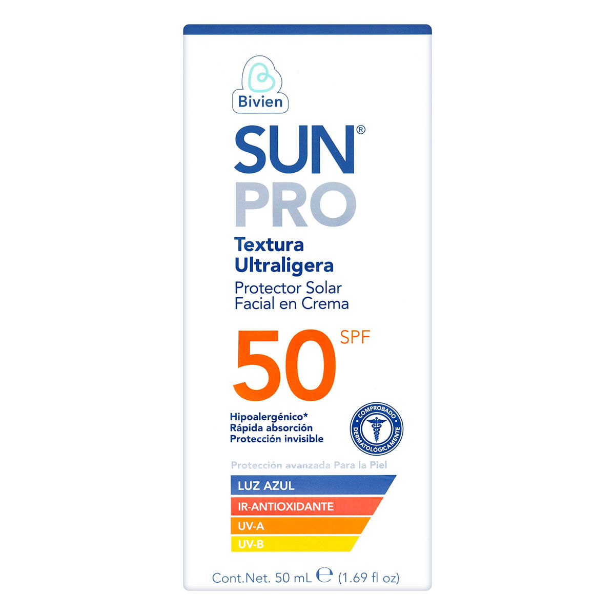 Protector Solar Sun Pro Spf 50 Facial Textura Ultra Ligera Caja X 50 G.