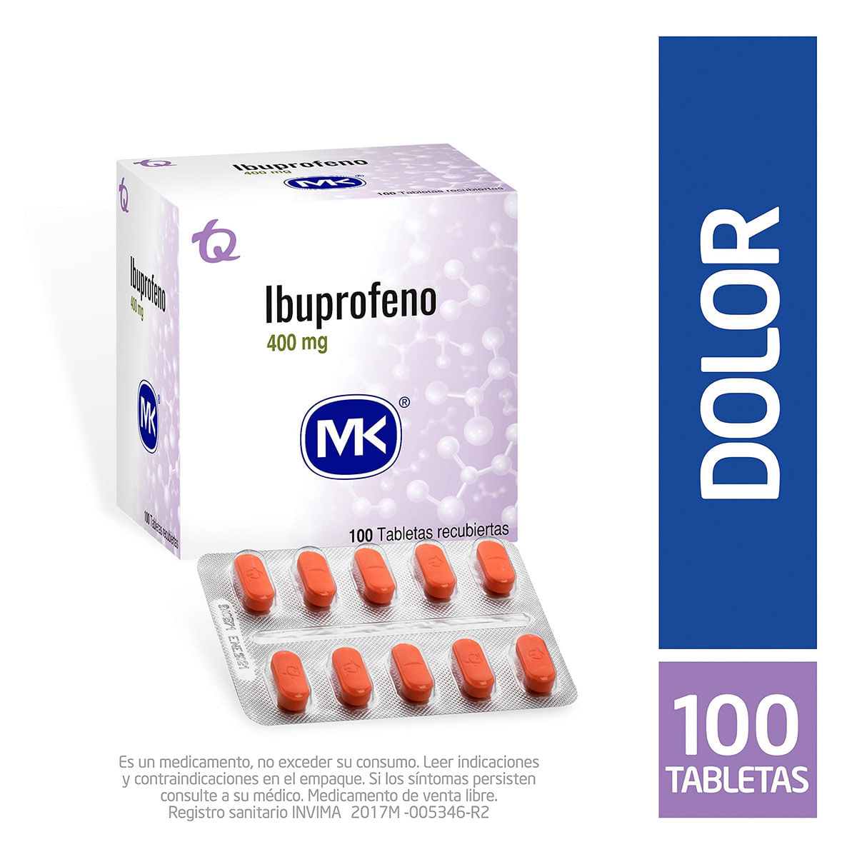 Ibuprofeno 400 Mg Mk Caja X 100 Tabletas Cubiertas.