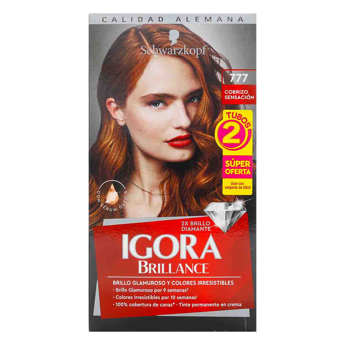 Tintura Permanente Schwarzkopf Igora Brillance 777 Cobrizo Sensación Caja x 2 Tubos Súper Oferta.