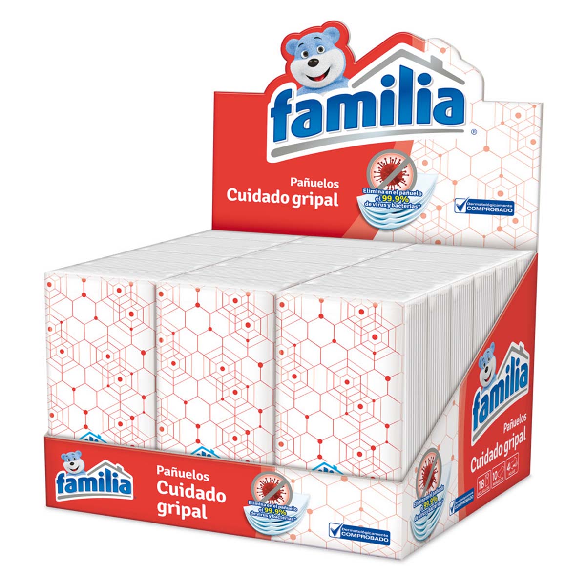 Pañuelos Familia Cuidado Gripal Bandeja X 10 Uds X 18 Paquetes.