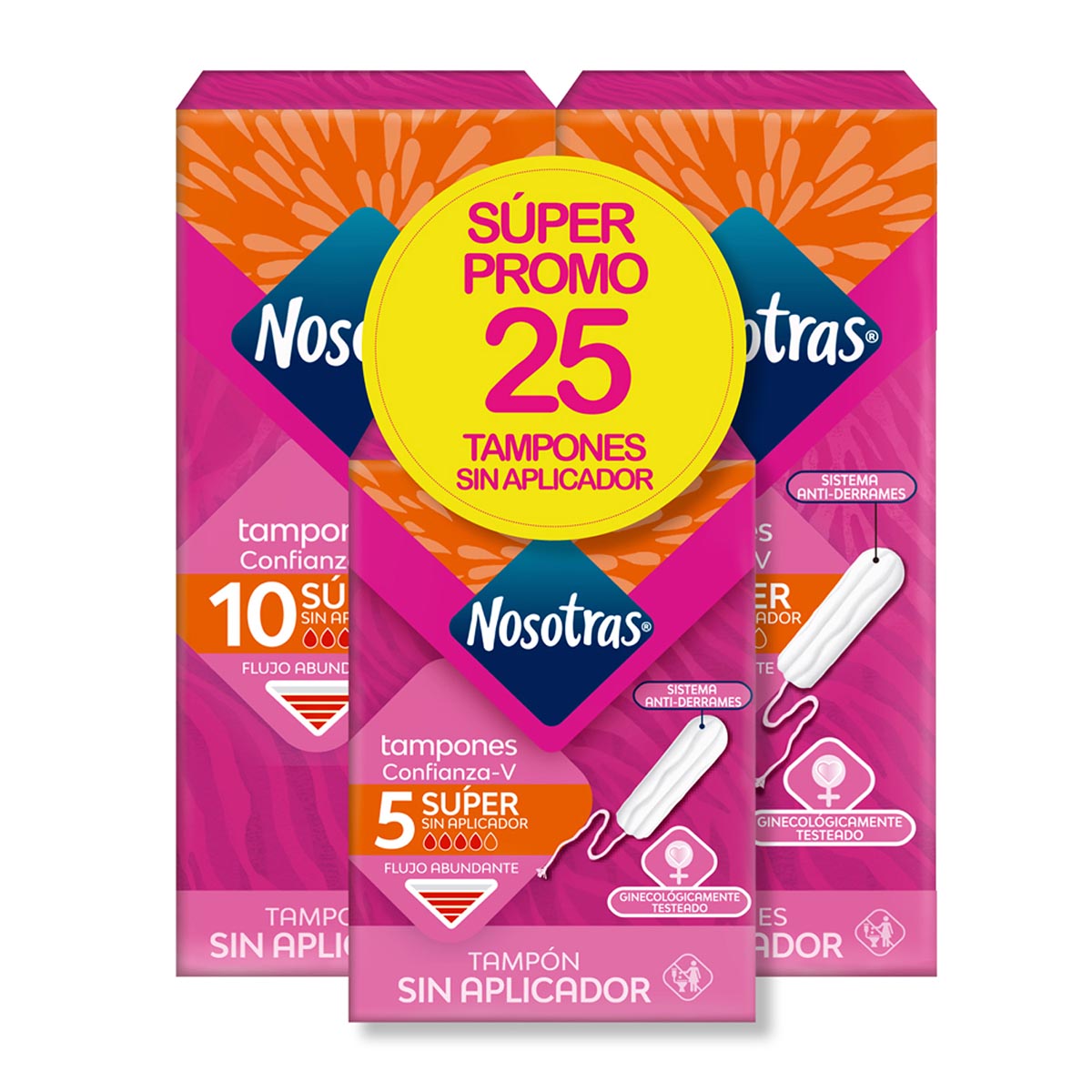 Tampones Nosotras Abundante Sin Aplicador X 10 Uds X 2 Cajas + Tampones Nosotras Mini Normal Sin Aplicador Caja X 5 Uds Súper Oferta.