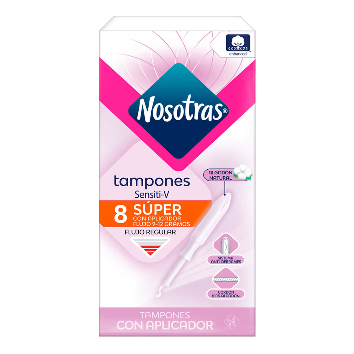 Tampones Nosotras Sensiti-V Súper con Aplicador Caja x 8 Uds.