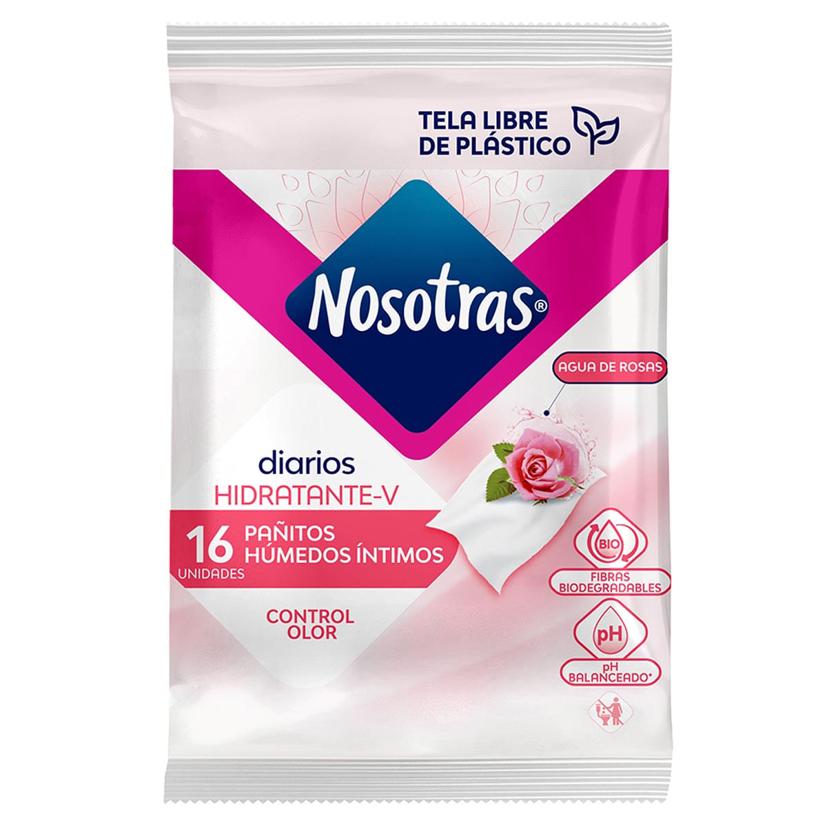Pañitos Húmedos Íntimos Nosotras Diarios Agua De Rosas Paquete X 16 Uds.