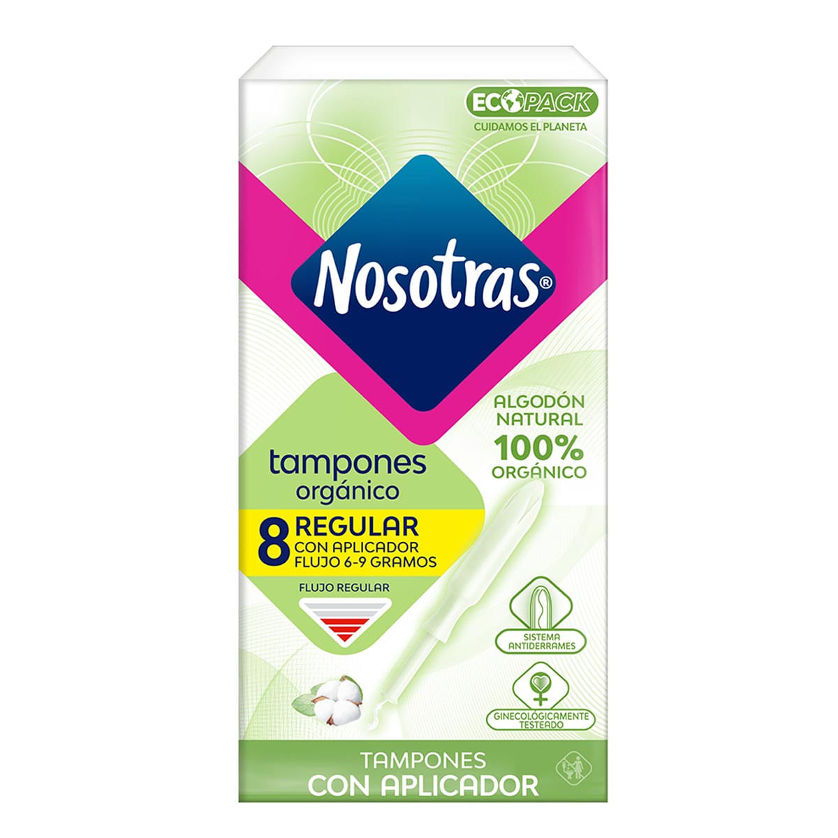 Tampones Nosotras Regular Orgánico con Aplicador Caja x 8 Uds.