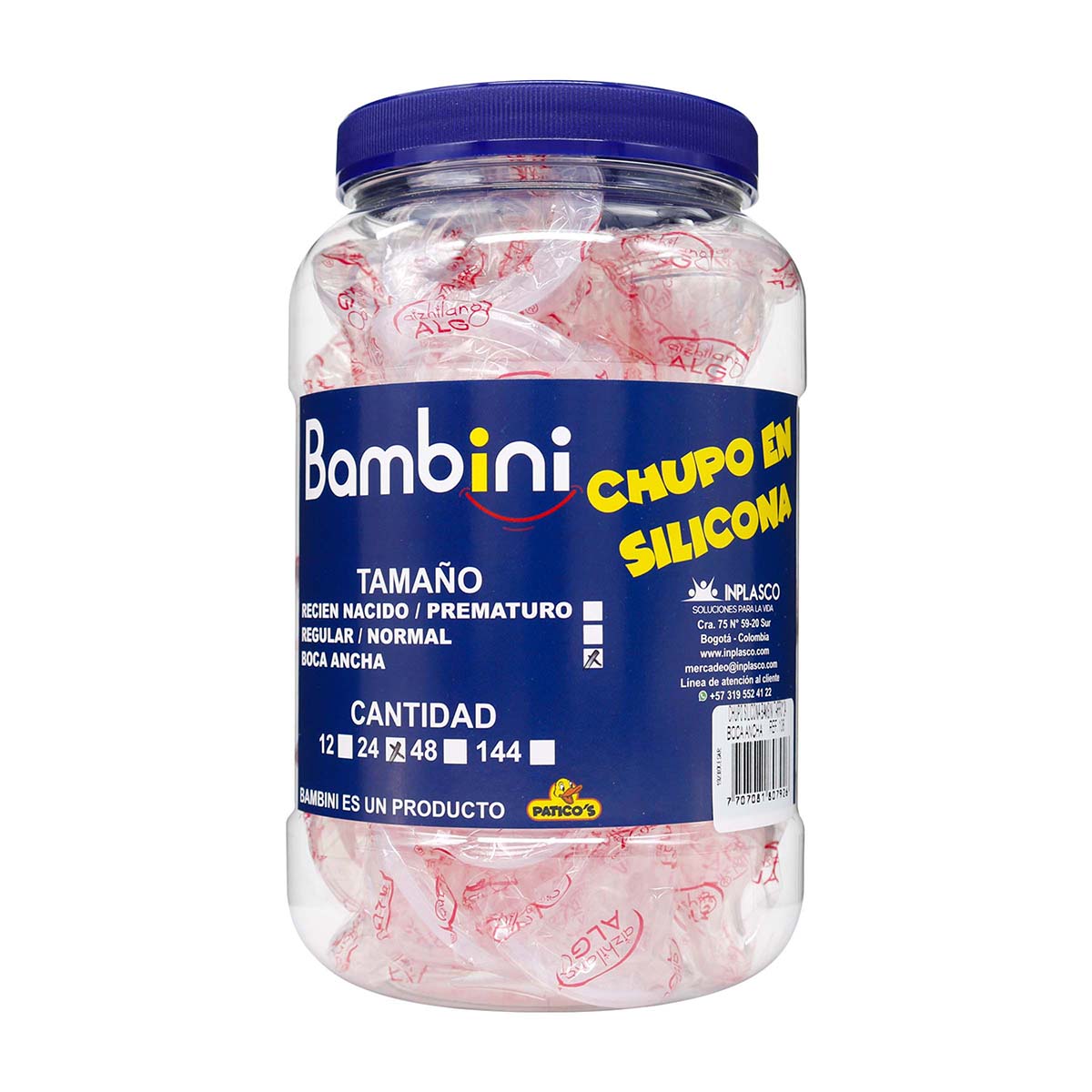 Chupo en Silicona Bambini Boca Ancha Frasco x 24 Uds