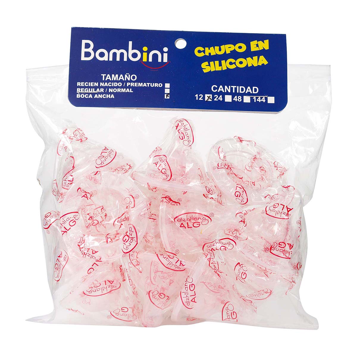 Chupo en Silicona Bambini Boca Ancha Bolsa x 12 Uds